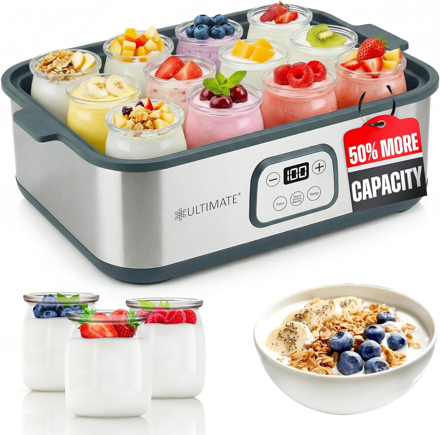 Maker Yogurt XL con 20 frascos vidrio control tiempo y temperatura