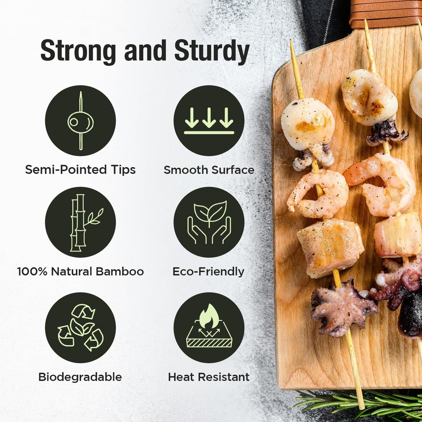 Brochetas bambú 6 pulgadas paquete 100 para barbacoa