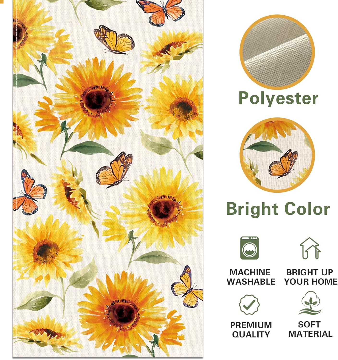 Manta para mesa de flores de girasol y mariposa de juta decoración para cocina y hogar 13 x 72 pulgadas