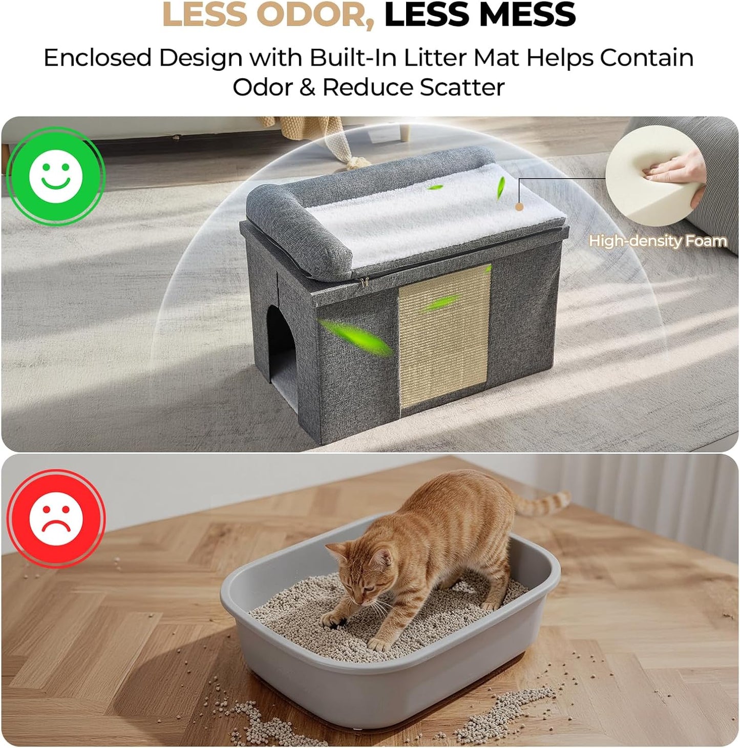 Caja arena gatos oculta con cama impermeable plegable gris