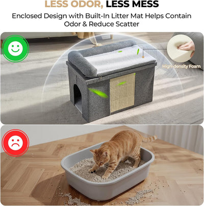 Caja arena gatos oculta con cama impermeable plegable gris