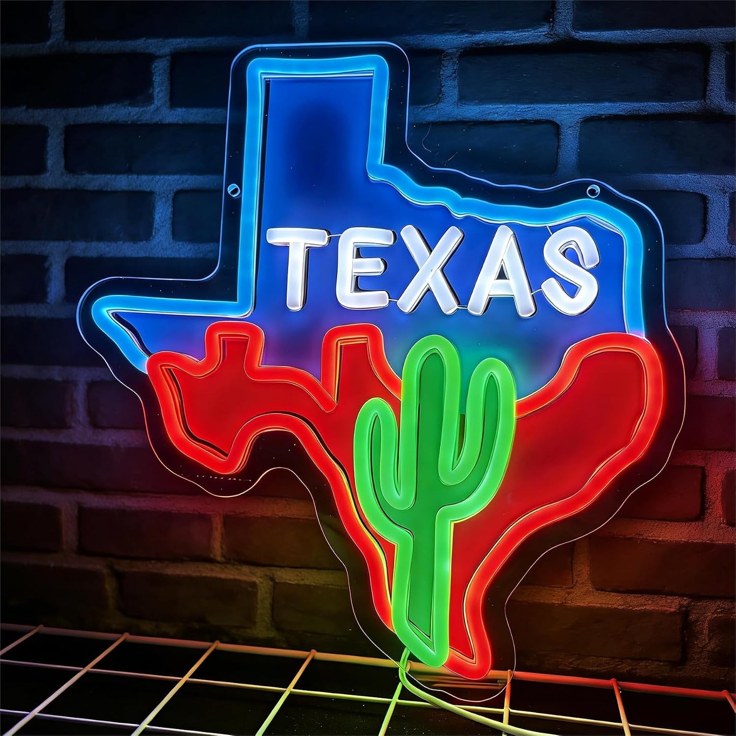 Letreros neón mapa Texas cactus para dormitorio bar