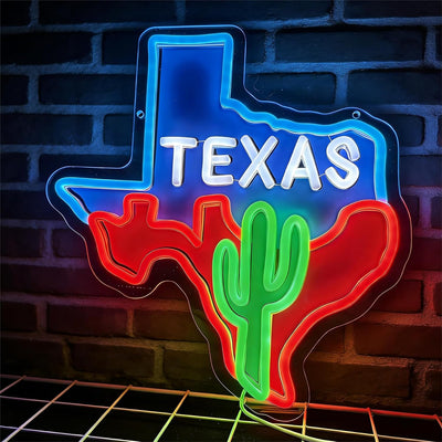 Letreros neón mapa Texas cactus para dormitorio bar