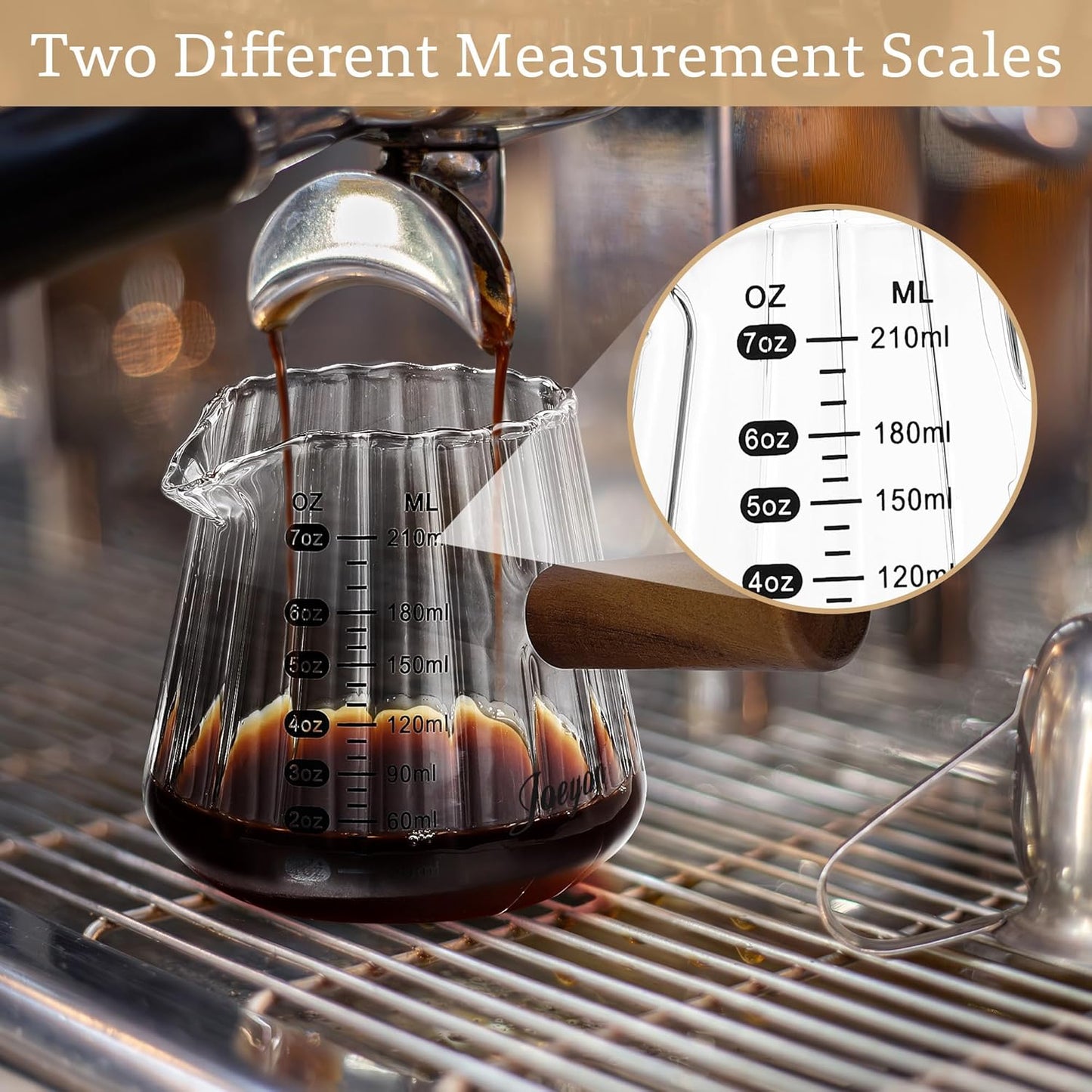 Taza de espresso de 7 oz con boquilla y mango de madera