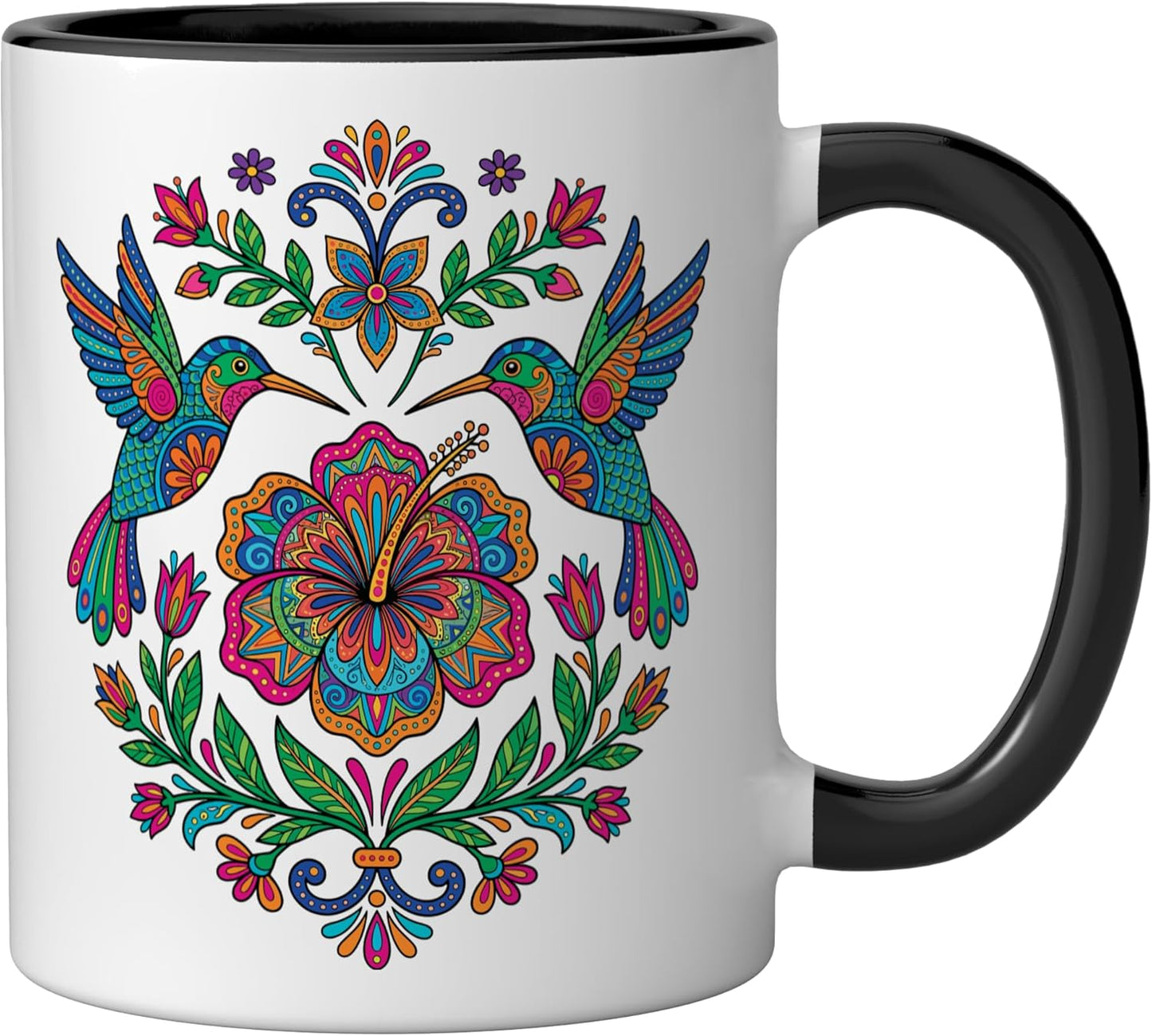 Taza Cerámica Alebrije Colibrí Negro/Blanco
