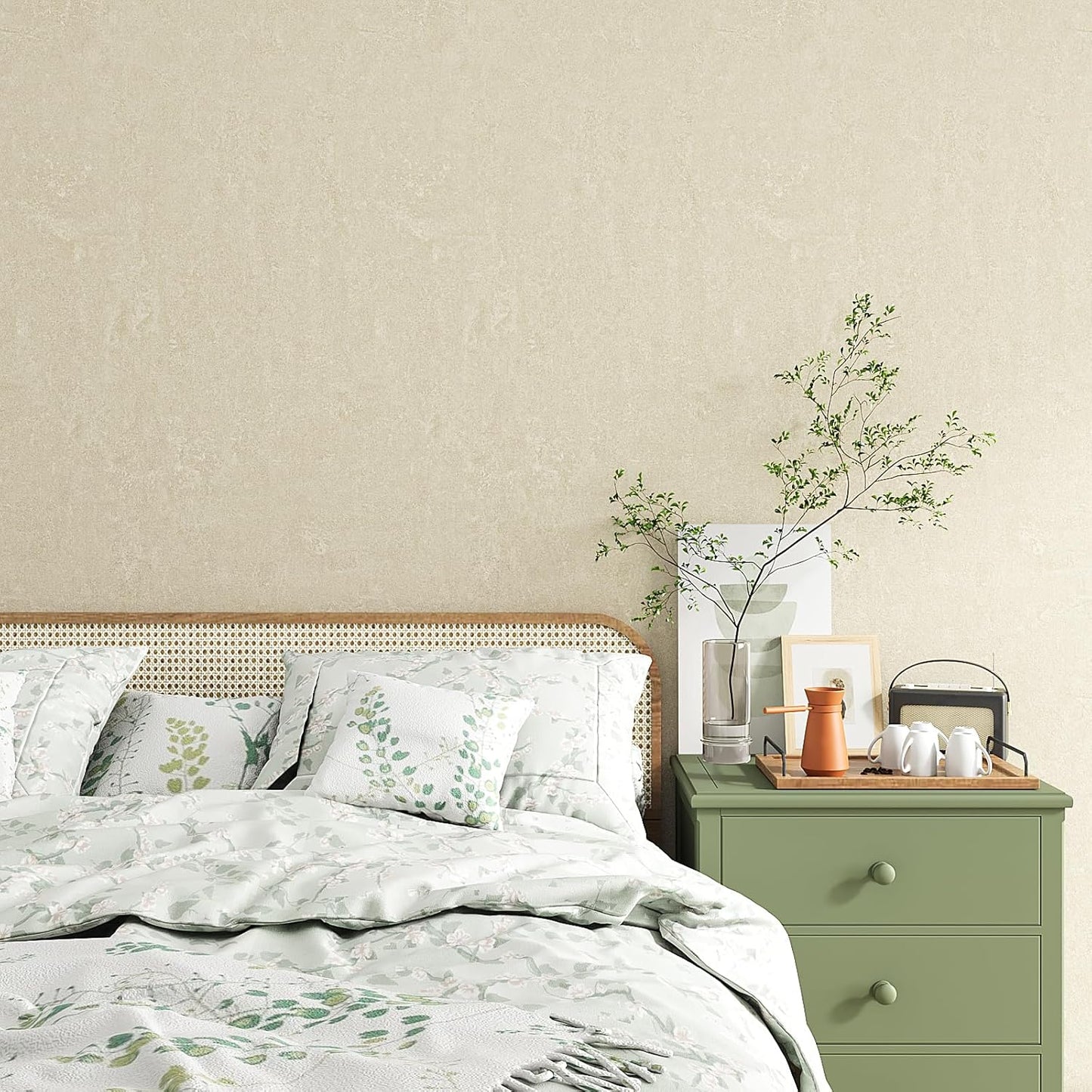 Papel tapiz hormigón beige texturizado yeso lavado 15.7x118pulg