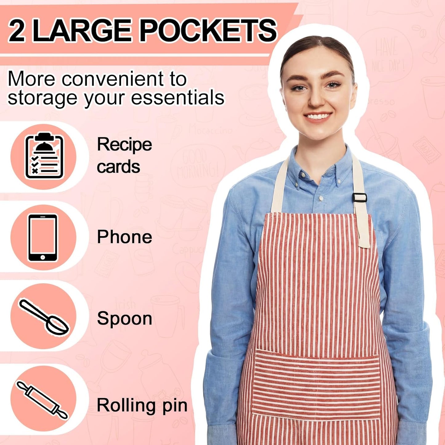 Delantal unisex de lino con 2 bolsillos para cocineros