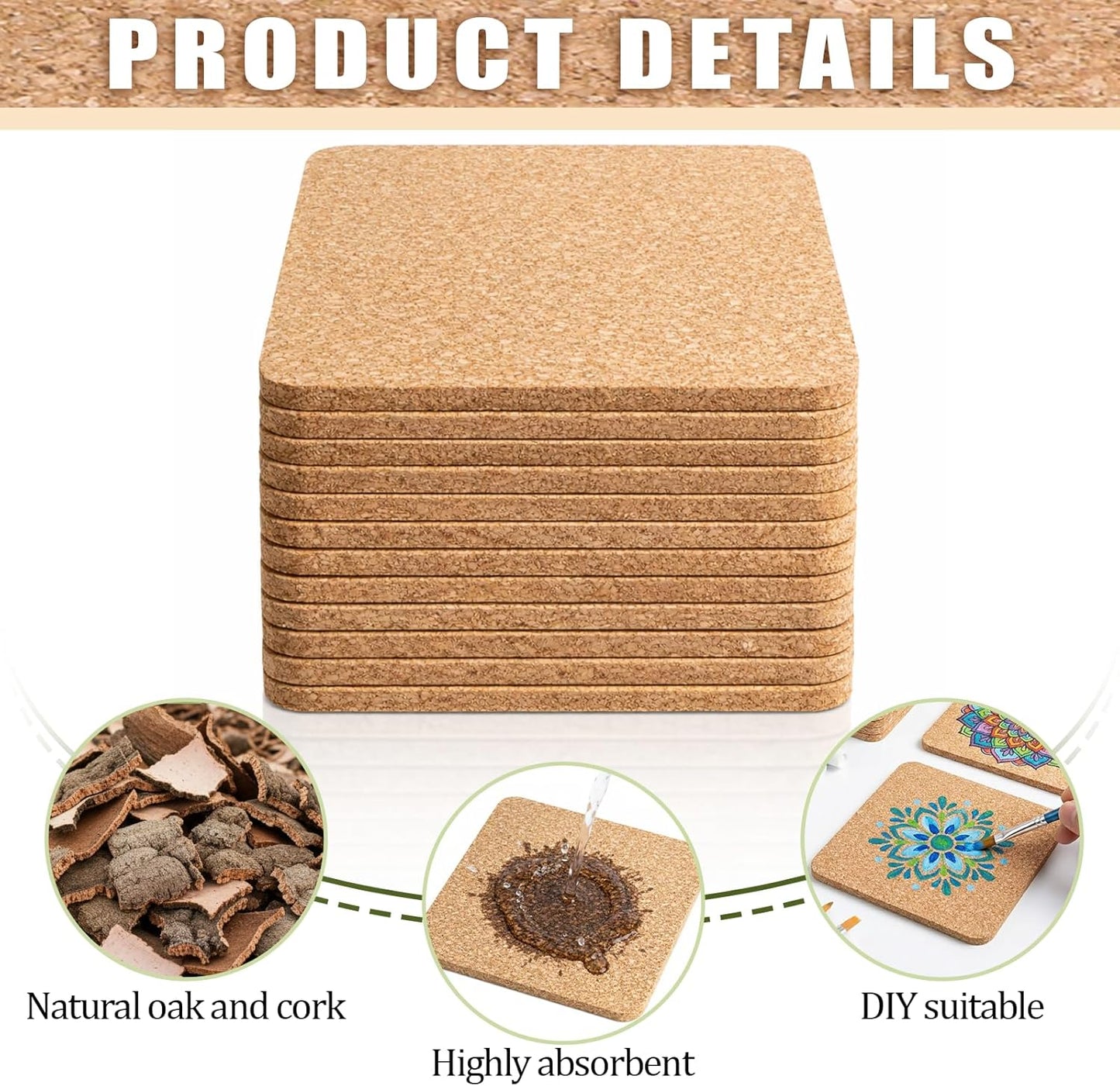 12 Posavasos Corcho 4x4pulg Absorbentes Calor Resistente