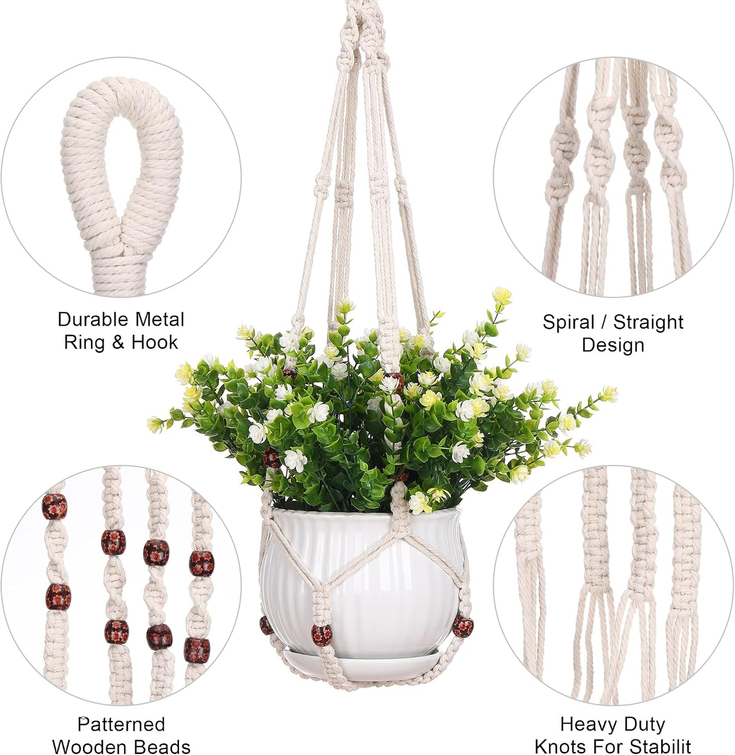 3 Pzas Perchas Macramé 35x29x23pulg Cesta Colgante Sin Borlas