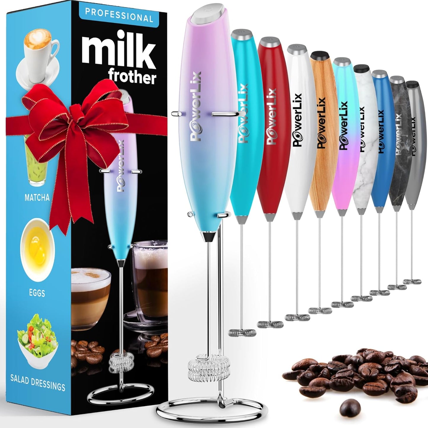 Batidora de leche PowerLix con base para café color lago azul