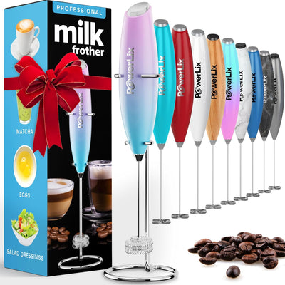 Batidora de leche PowerLix con base para café color lago azul