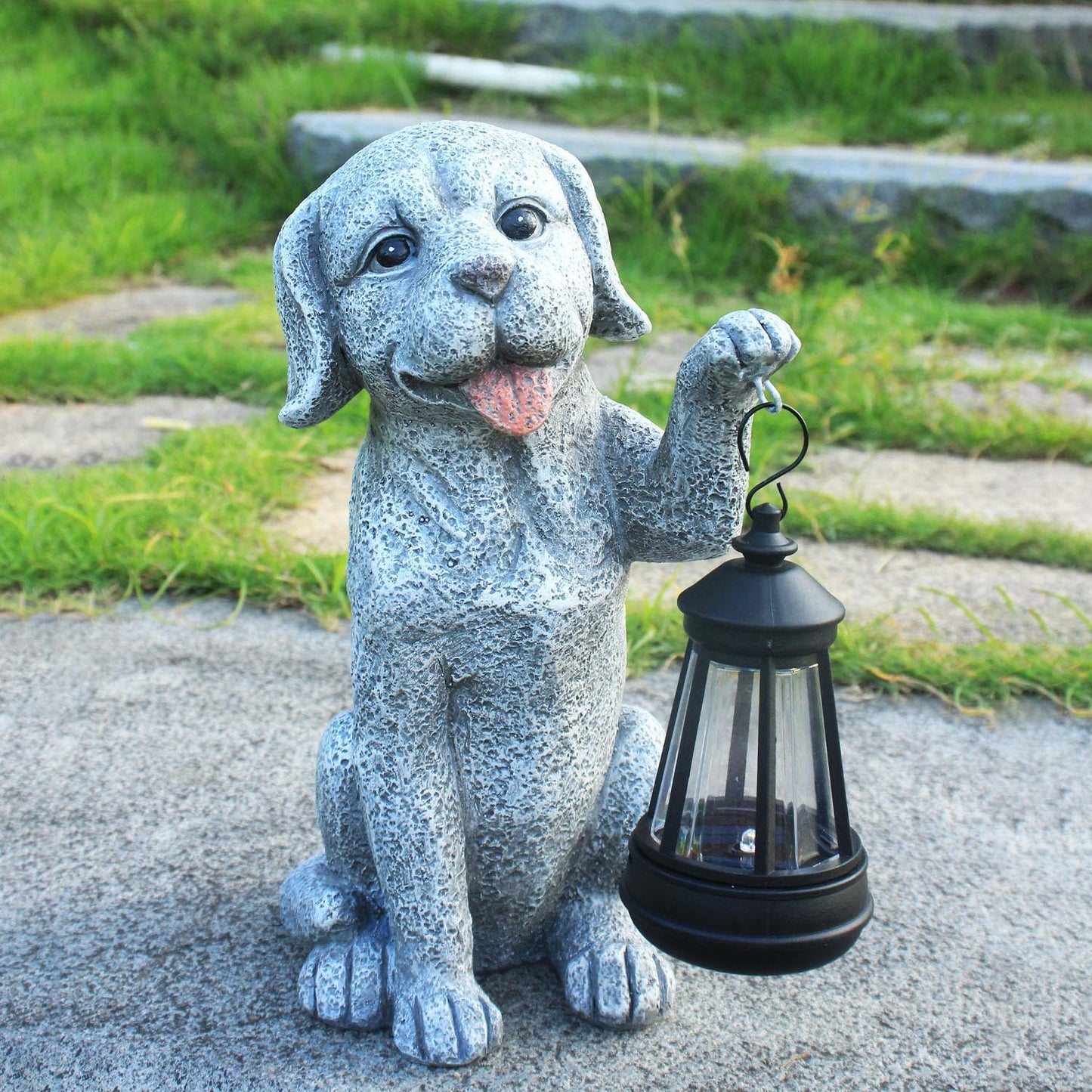 Estatua perro linterna solar regalo patio mamá abuela