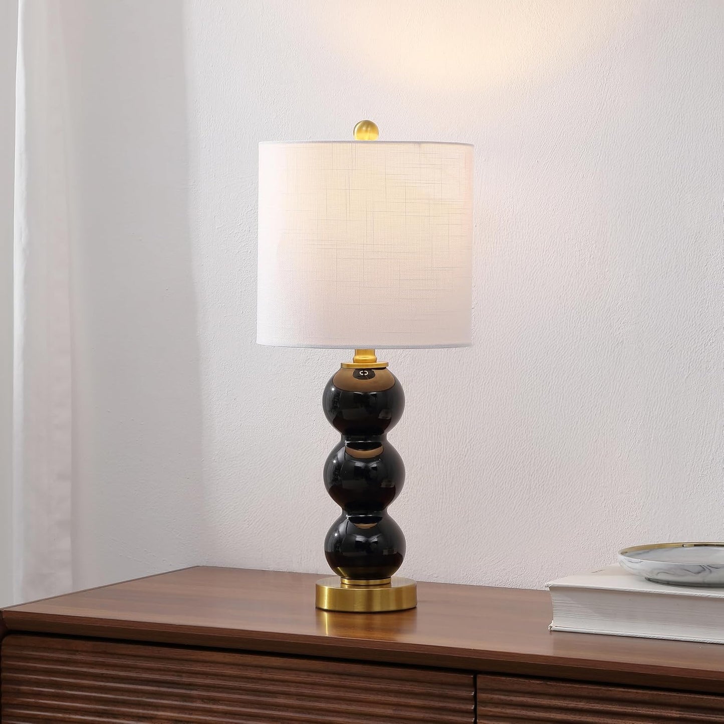 Lámpara mesa cristal dorado negro latón 21pulg dormitorio sala
