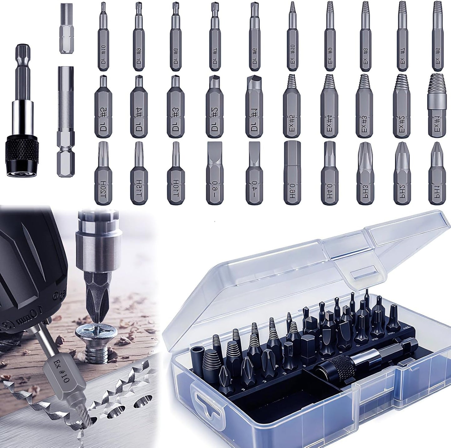 Set 33 Extractores S Pelados Eje Magnético Adaptador Soporte