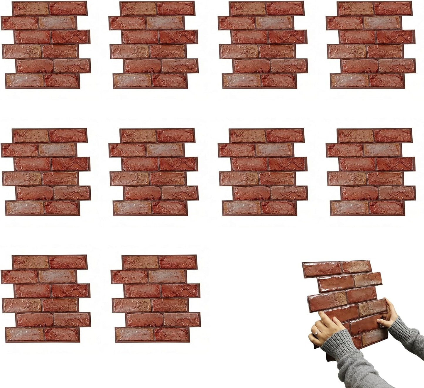 Paneles pared 3D ladrillo sintético 11.8x11.8pulg set 10