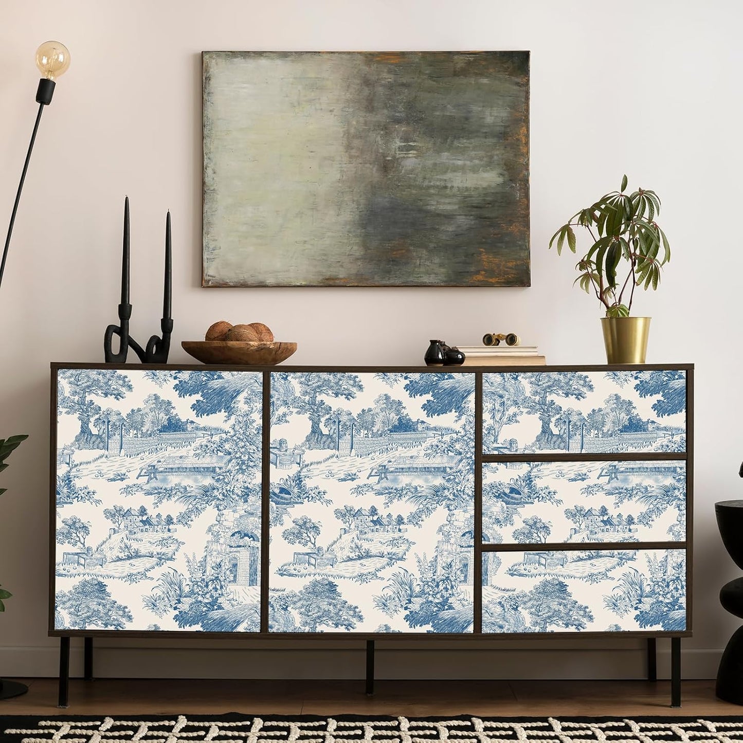 Papel tapiz campo francés beige/azul 17.7x393pulg