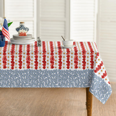 Mantel rectangular patriótico 60 x 84 pulgadas bandera floral rojo azul