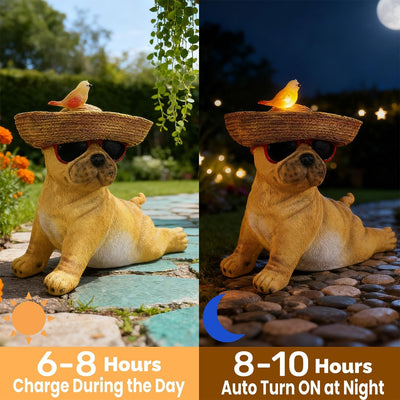 Figura perro Shar Pei resina 8.7pulg iluminado patio
