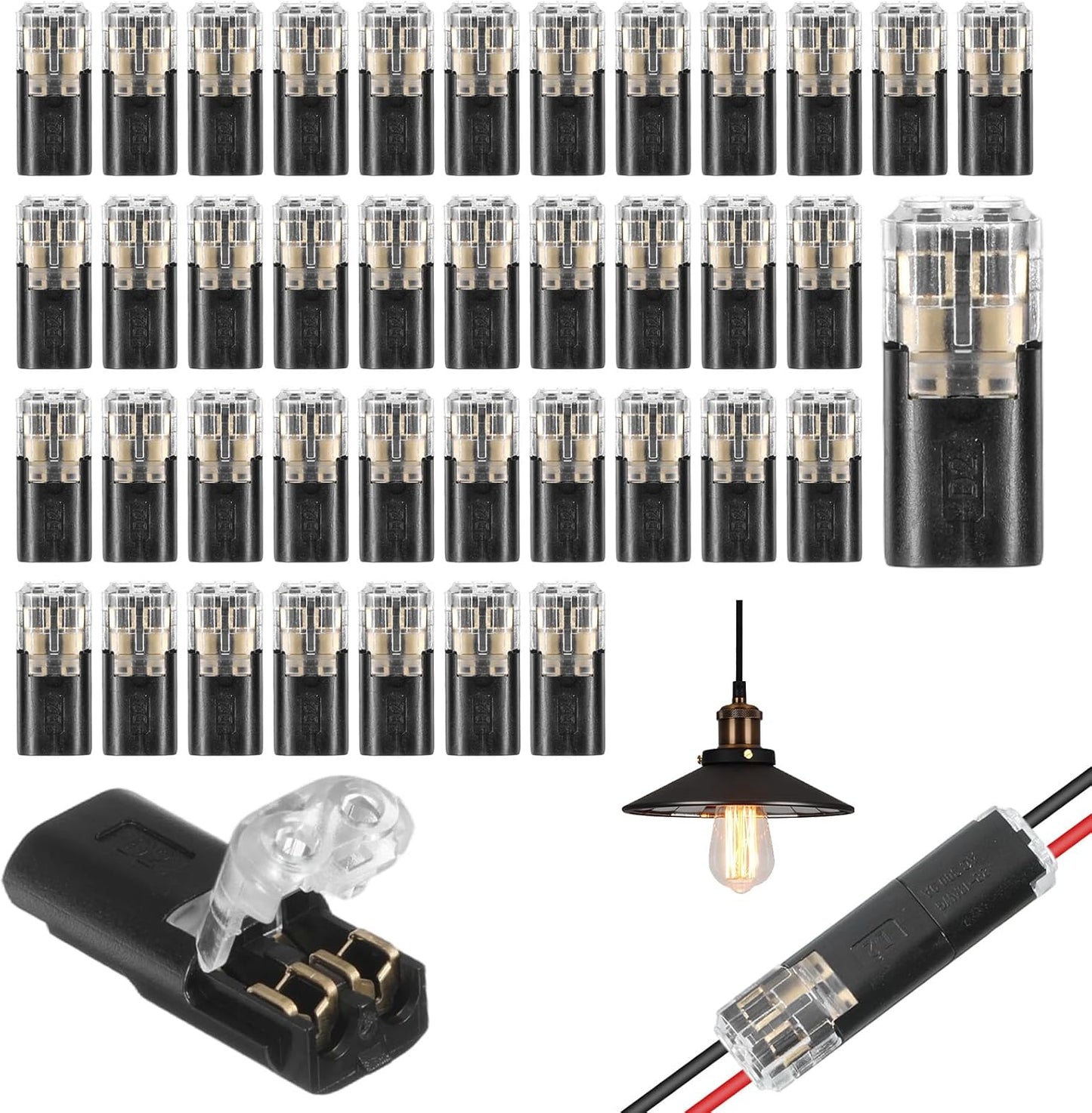 40 Conectores Doble Cable LED 2 Pines Hebilla Bloqueo 22-18 AWG