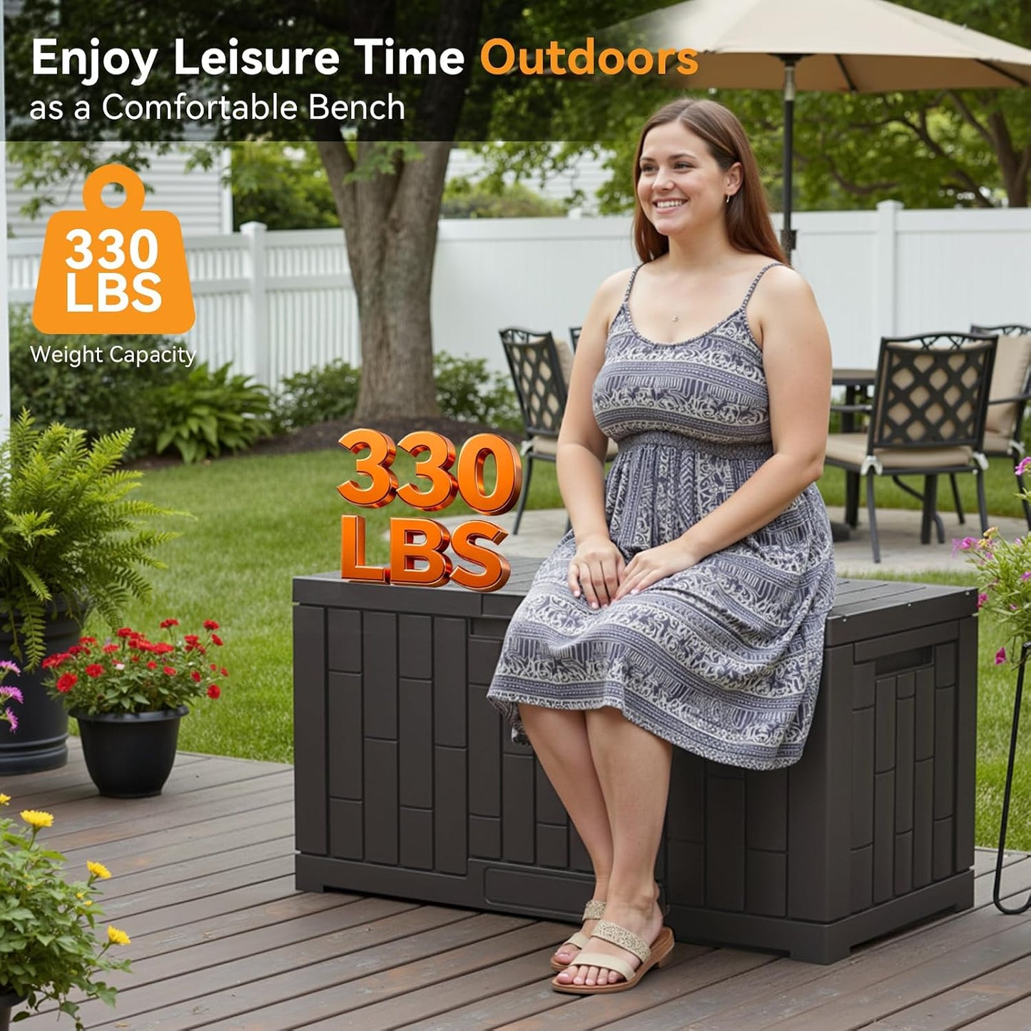Caja terraza 60gal impermeable tapa cerradura banco marrón