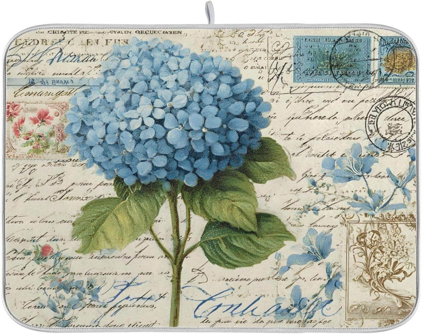 Tapete secado platos hortensias azules 18x24pulg