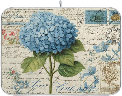 Tapete secado platos hortensias azules 18x24pulg