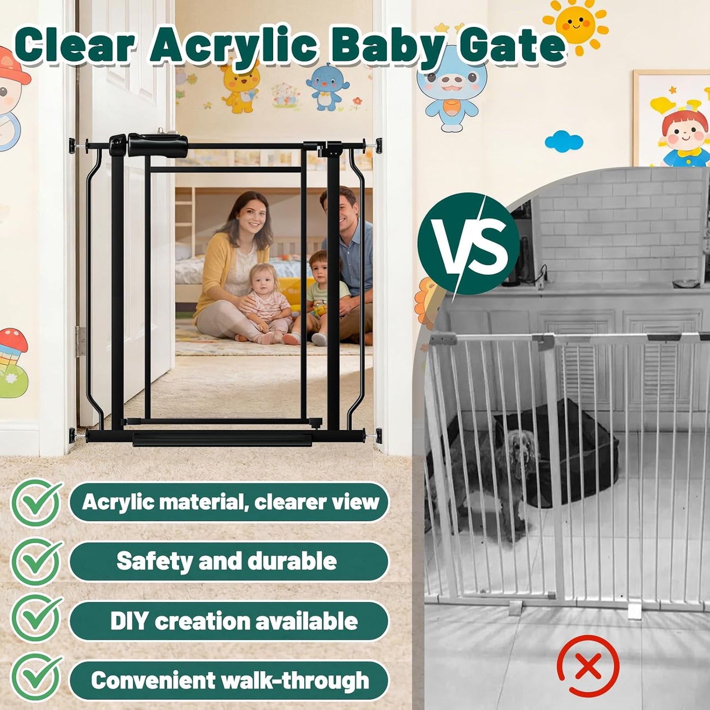 Puerta acrílico transparente para bebés y perros 29.5-38.5pulg