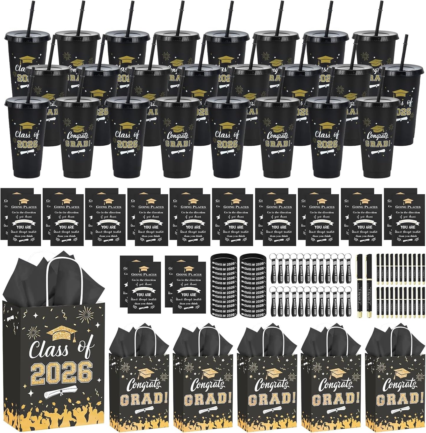 Set 24 Regalos Graduación Vasos Plástico 24oz Pajitas Cuadernos