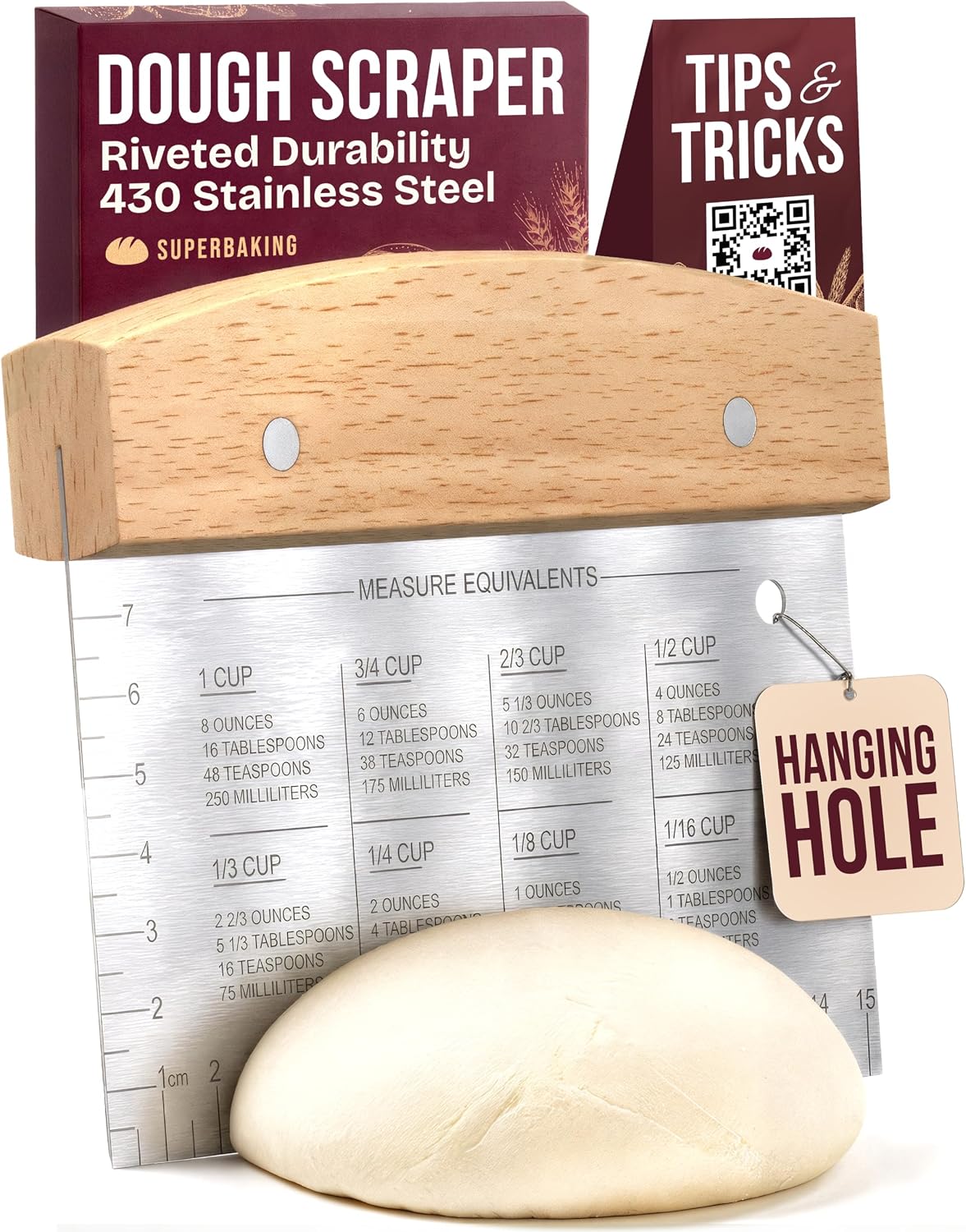 Raspador masa madera 6pulg regla pastelería cocina