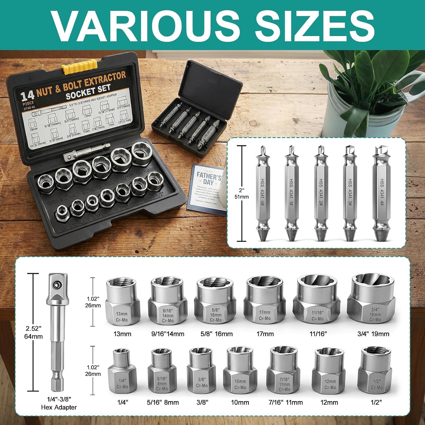 Set 19 Extractores Pernos Tuercas para Auto y Hogar