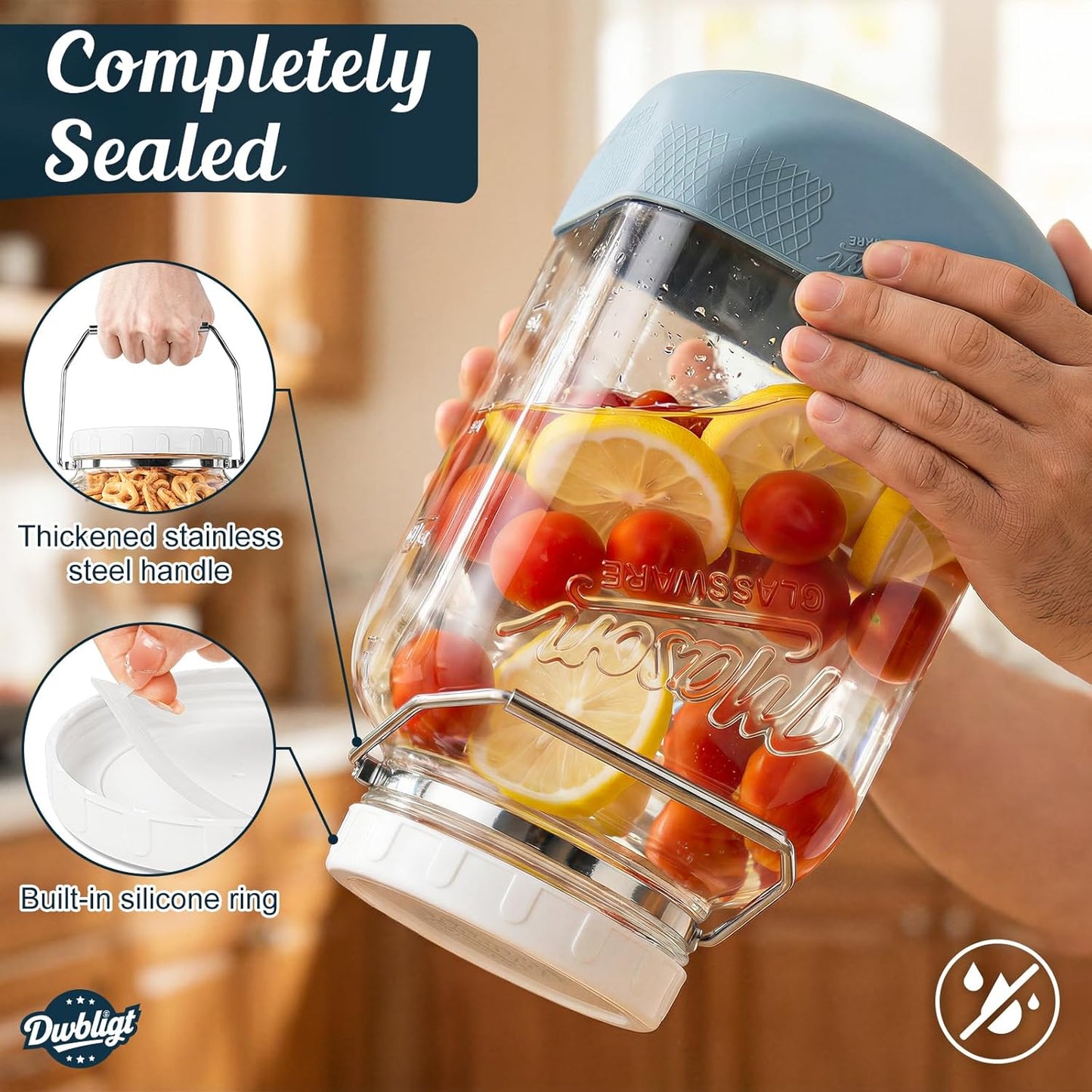 2 Pzas Tarros Vidrio 1.5gal Tapas Herméticas Base Antiderrap