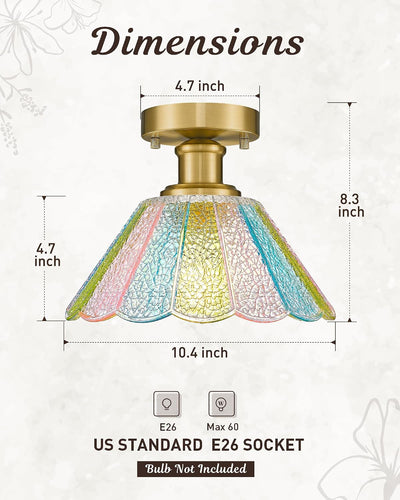 Lámpara techo moderna vidrio floral 10pulg dorado