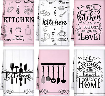 Set 6 toallas cocina vintage reutilizables rosa y blanco