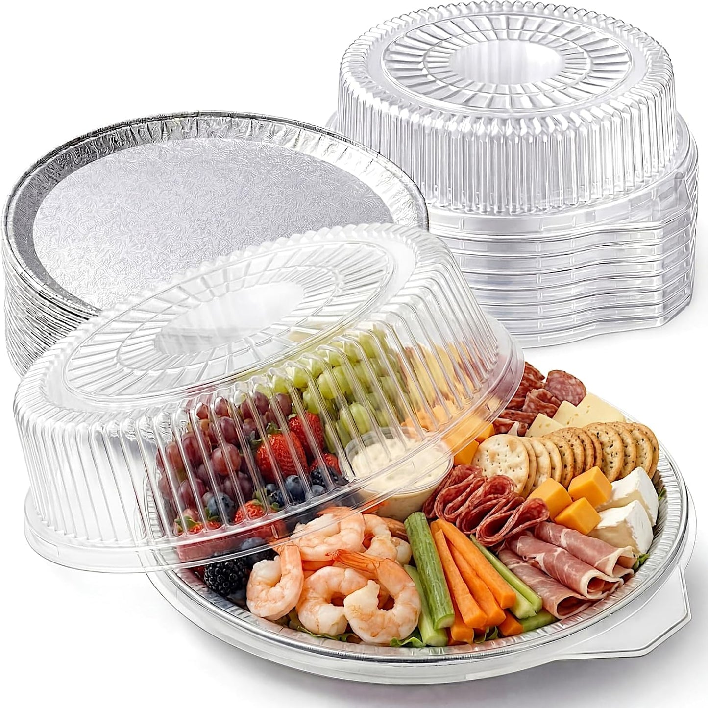 20 Pzas Bandejas Aluminio 12pulg para Catering con Tapas