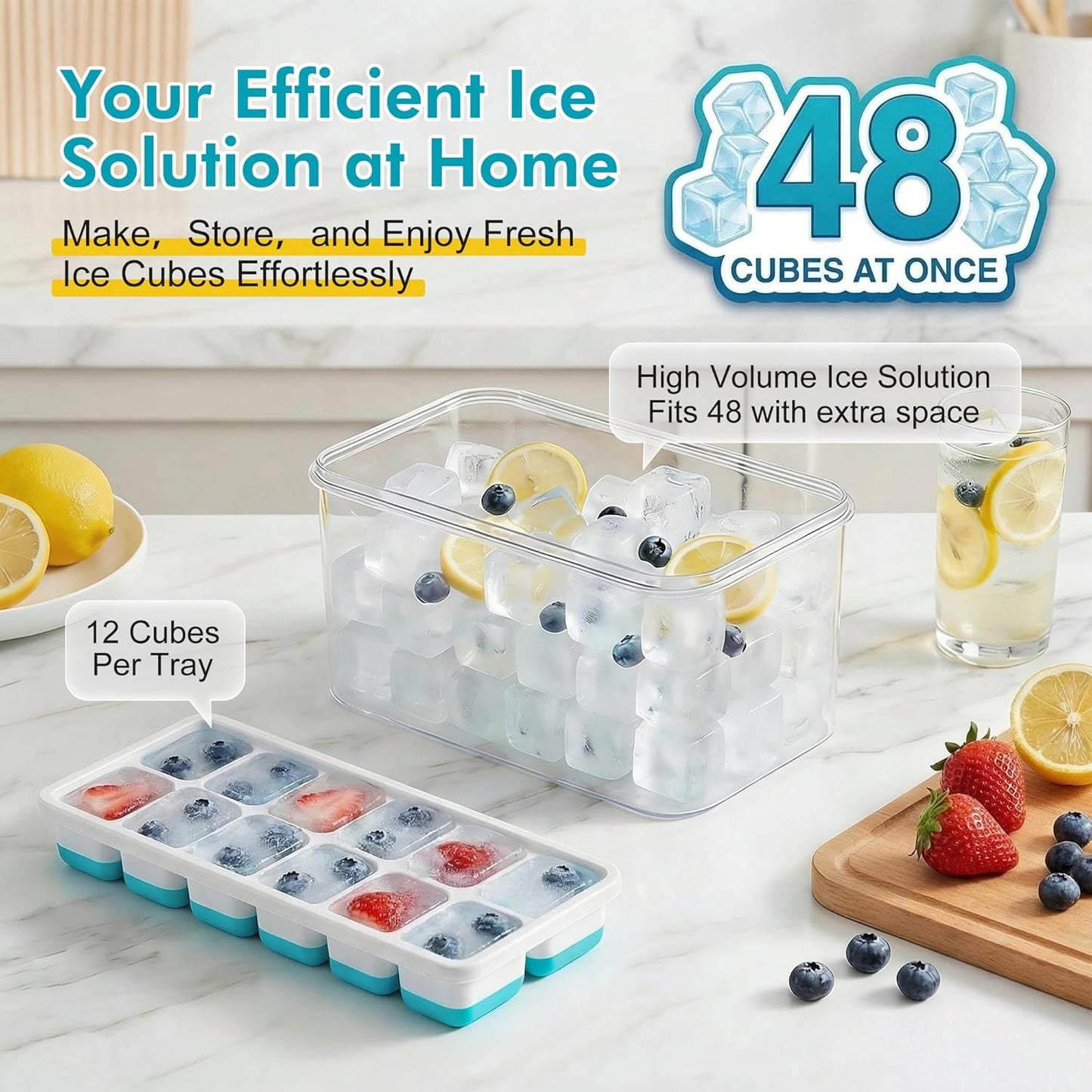 Bandeja hielo silicona con tapa 4 pzas apilables sin BPA