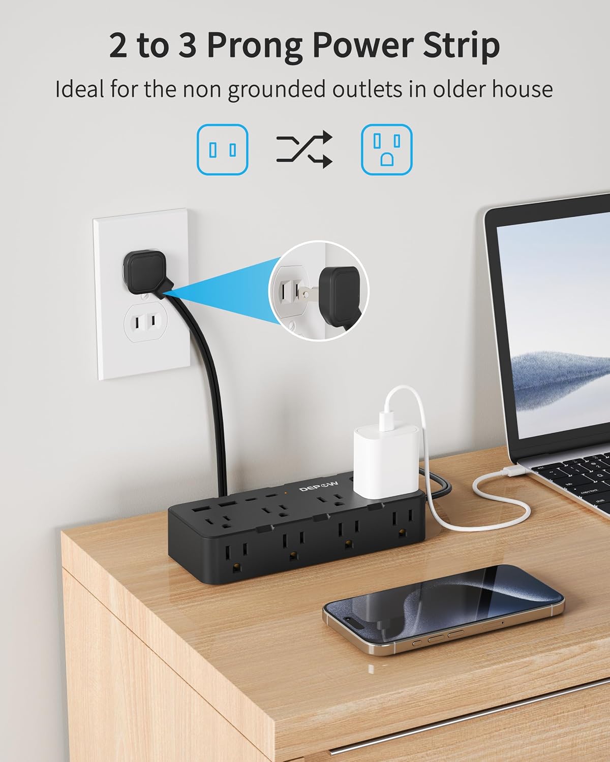Regleta extensión 10ft 8CA+4USB antiderrap