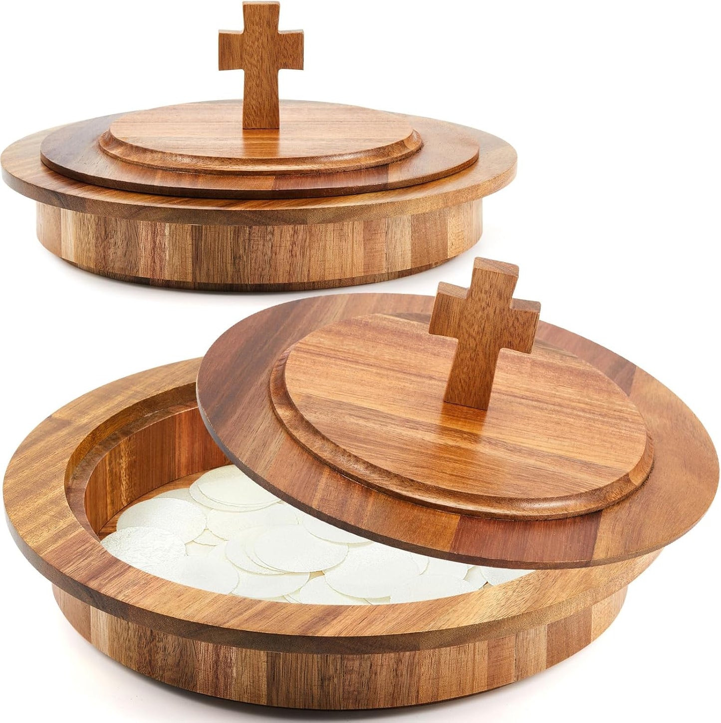 Juego platos comunión madera acacia con tapa