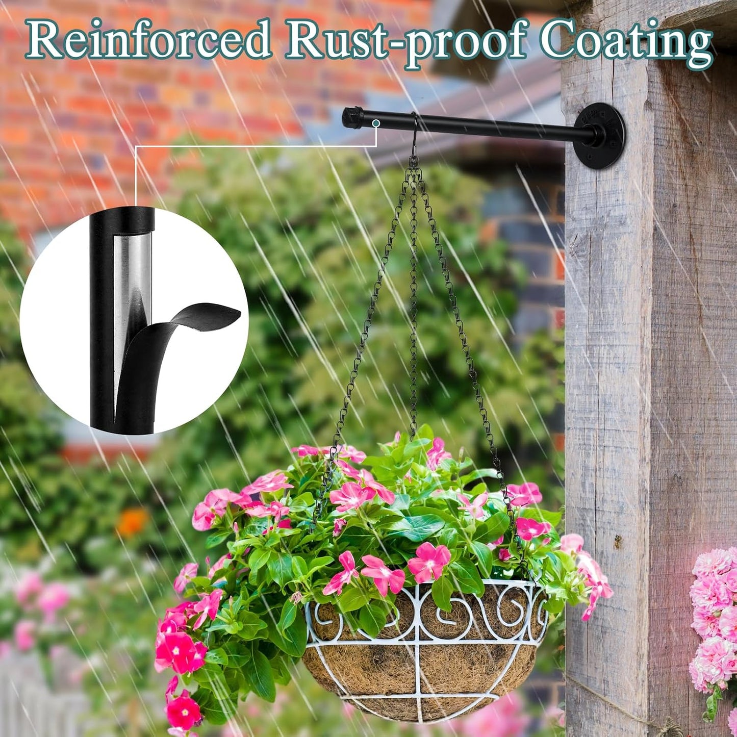 2 Pzas Barras Colgantes para Plantas Metal Resistente Ventana Negra