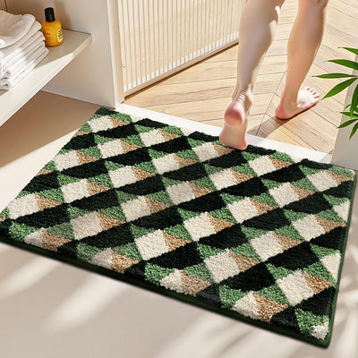 Alfombra baño 32x20pulg cuadros verdes microfibra antideslizante