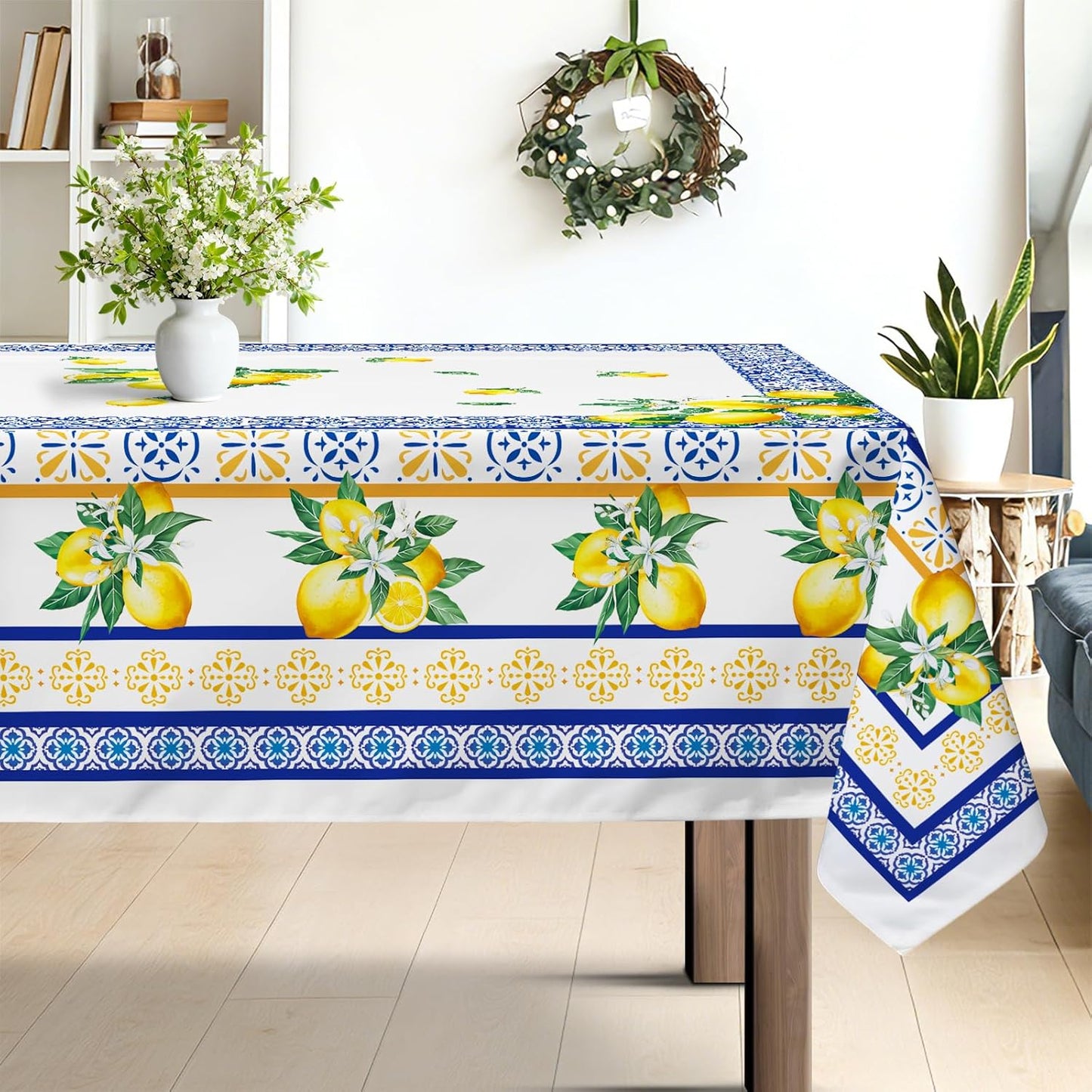 Mantel rectangular verano diseño limón poliéster lavable resistente manchas 60x84