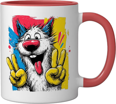 Taza Cerámica Dibujo Perro Pop Arte Retro Rojo Blanco