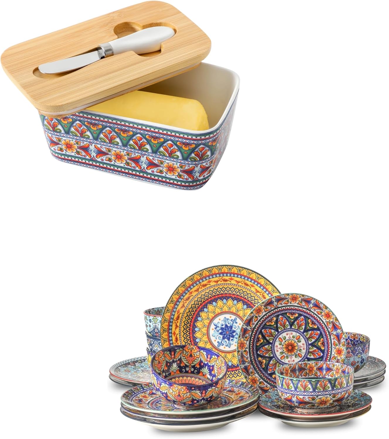 Juego plato manteles boho con tapa