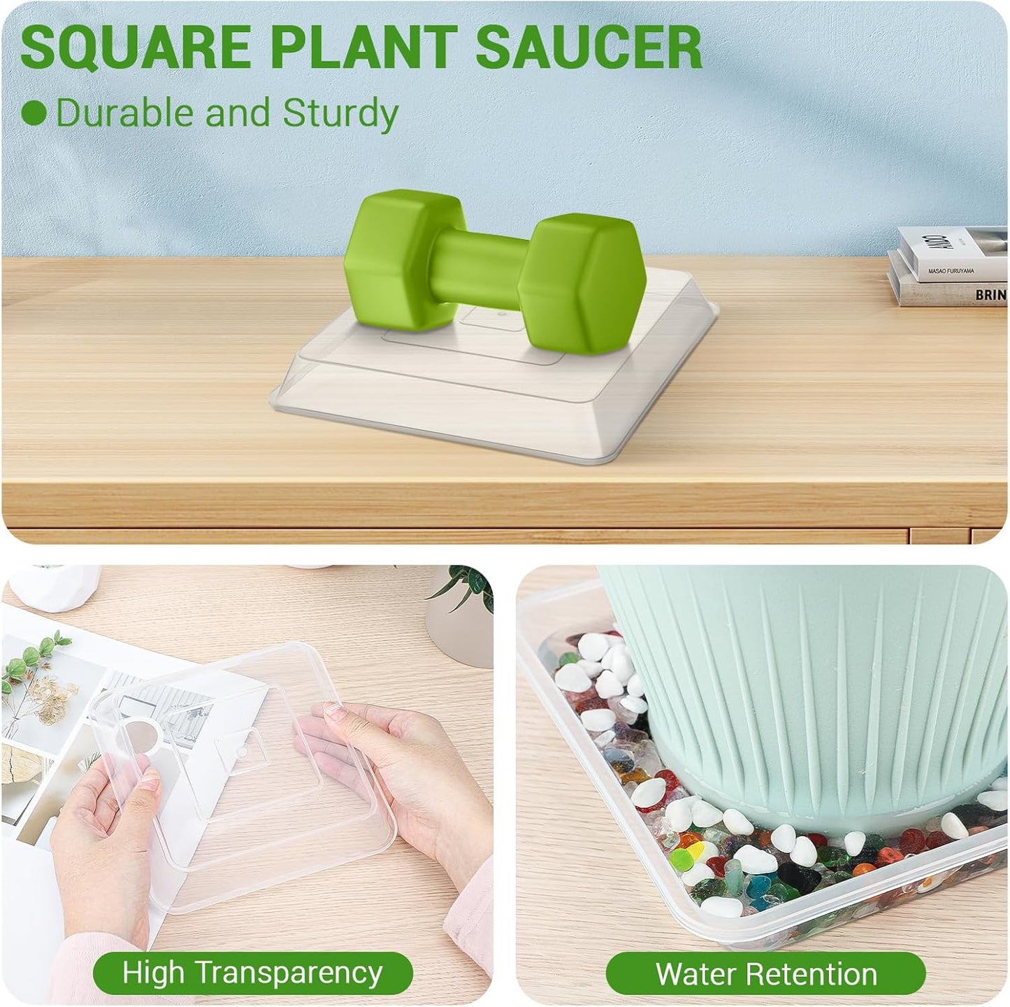 Platillo cuadrado 6pulg para plantas 6pzas resistente