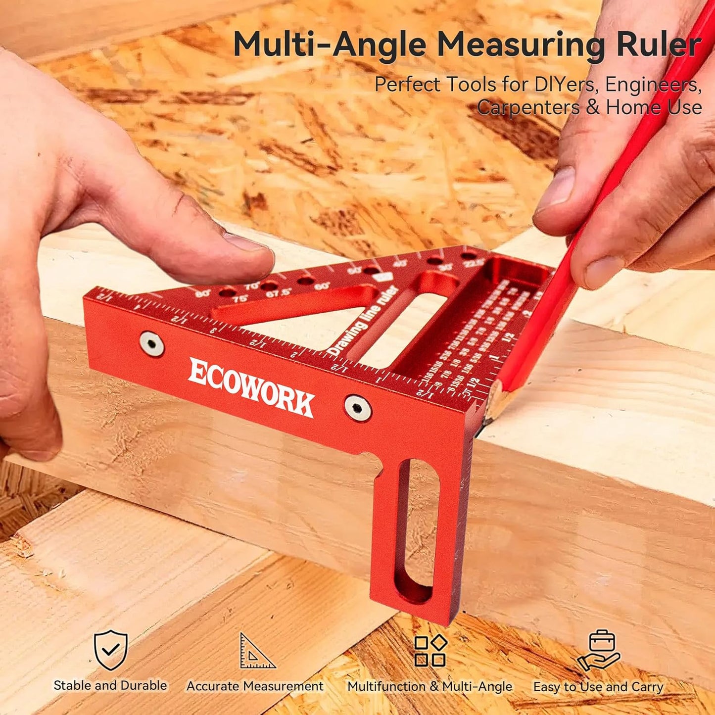 Regla multiángulo 3D para carpintería 4.7x3.54pulg