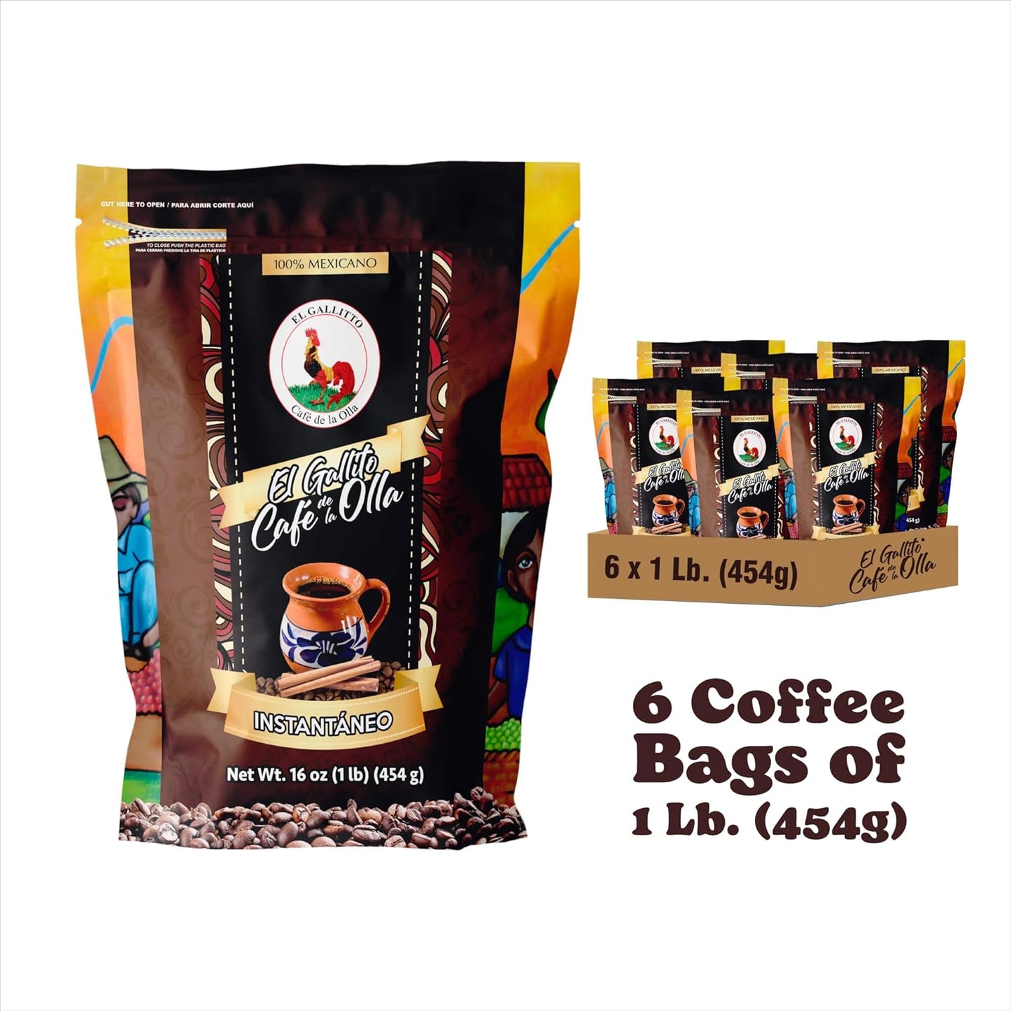 Café de la Olla soluble con cacao 1lb set 6