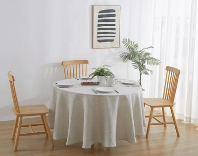 Mantel redondo lino natural 80pulg para cenas y fiestas