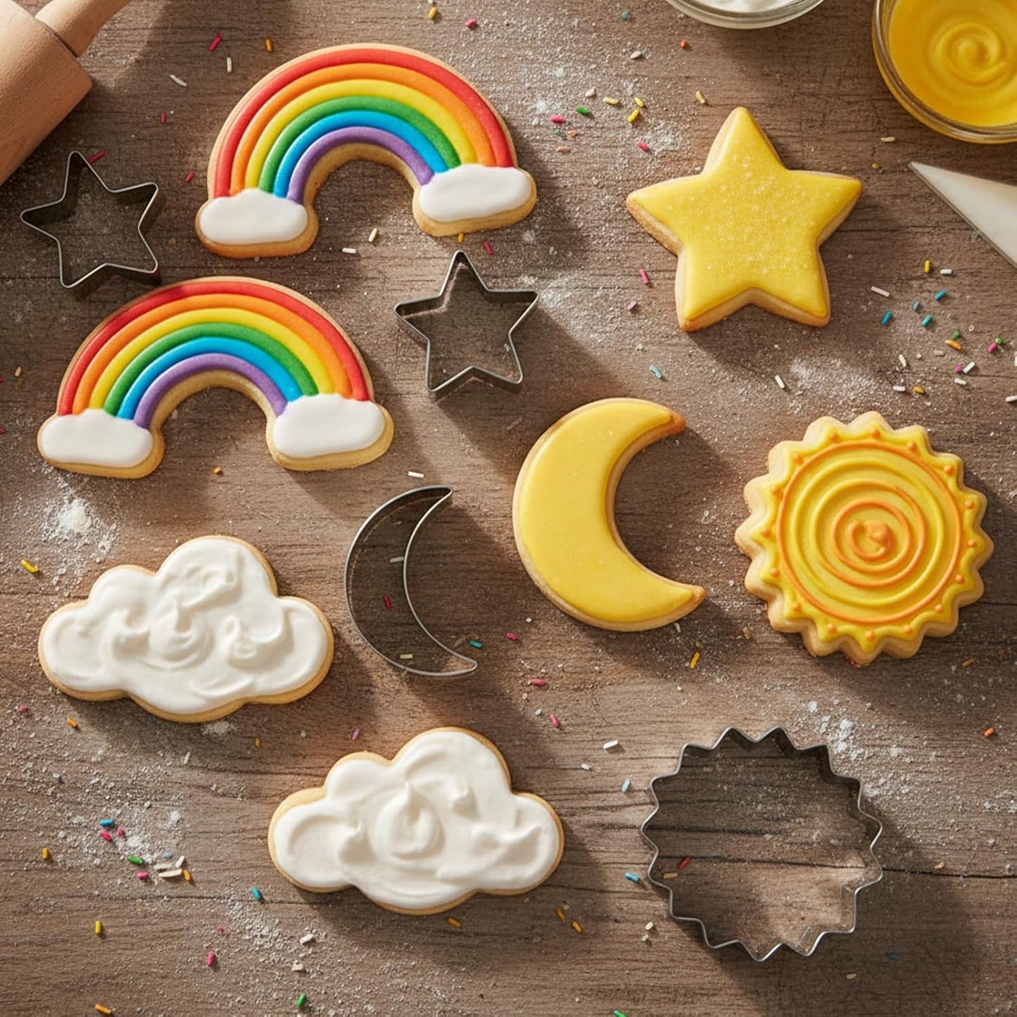 Cortadores de galletas estrella, luna, sol y nube 5 piezas acero inoxidable