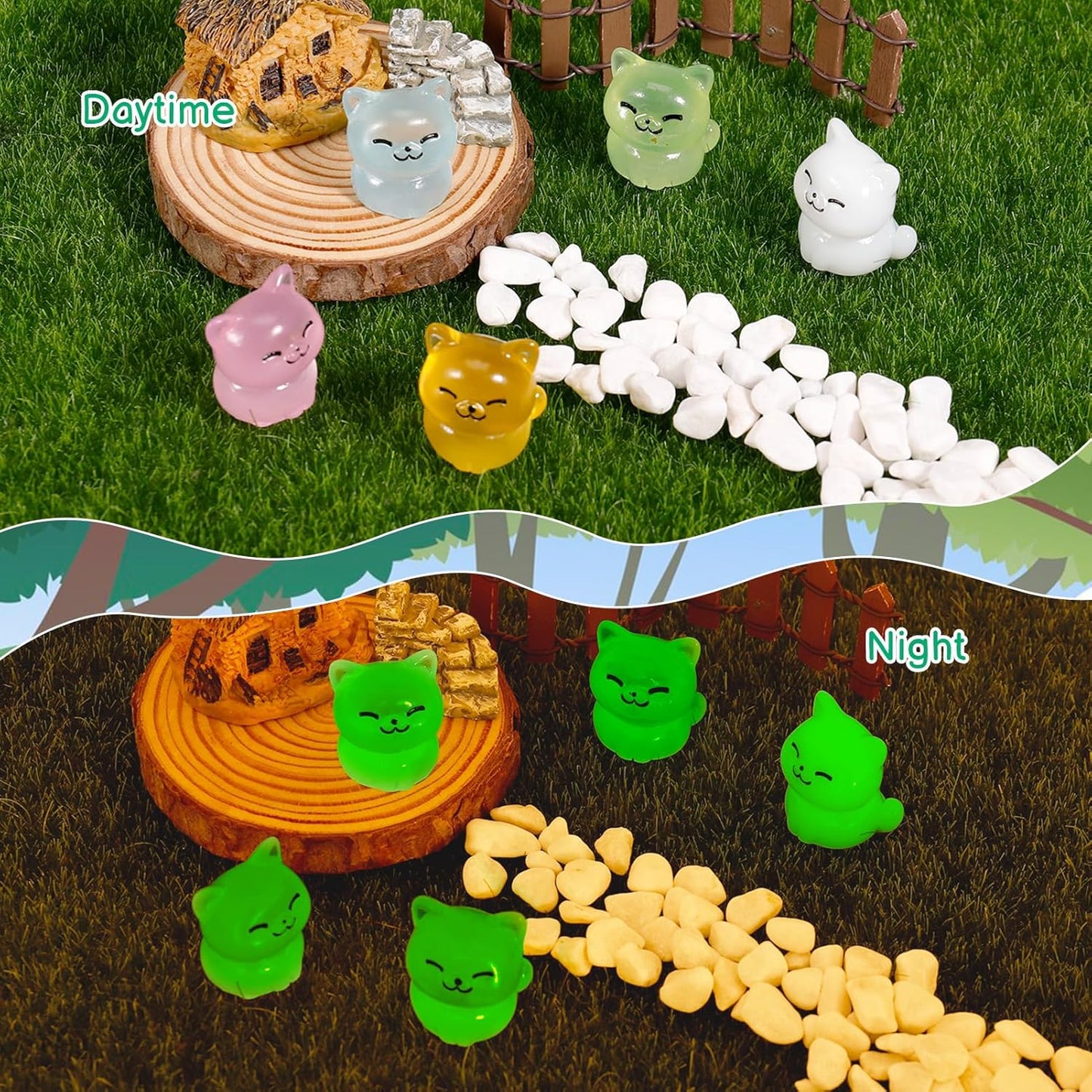 100 Mini Figuras Gato Resina Brillan Oscuridad Decoración