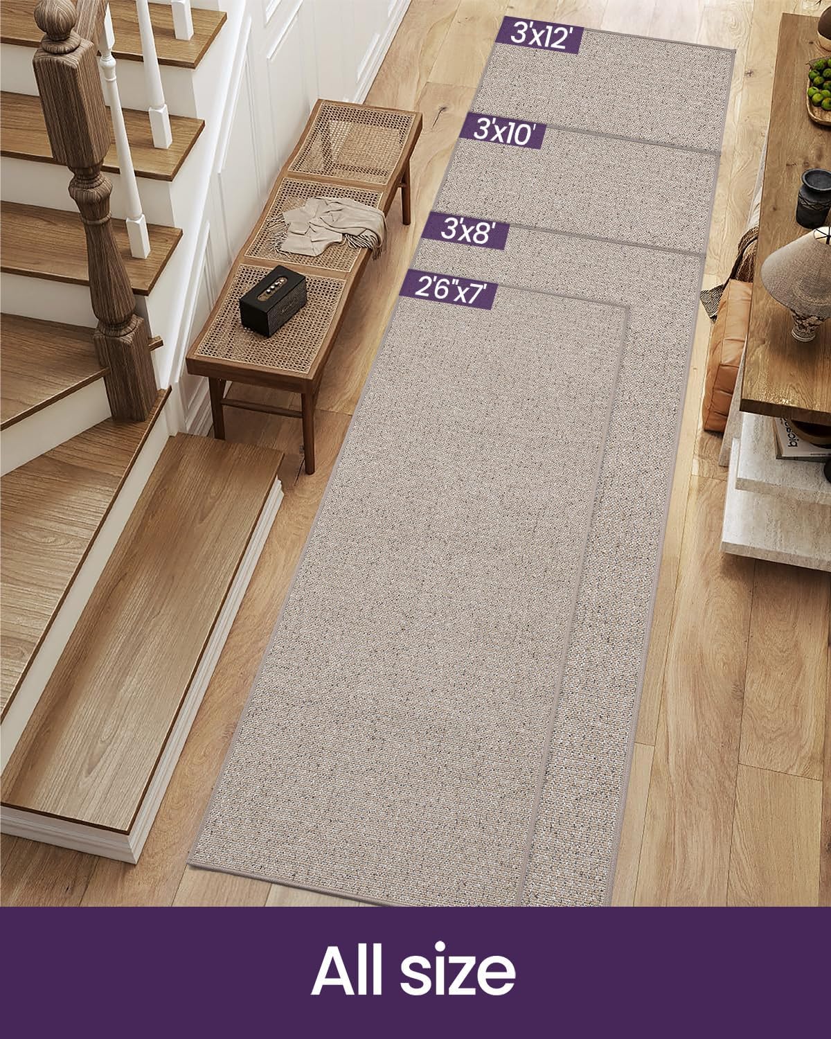 Alfombra antideslizante pasillo 2'6"x7' con parte trasera goma