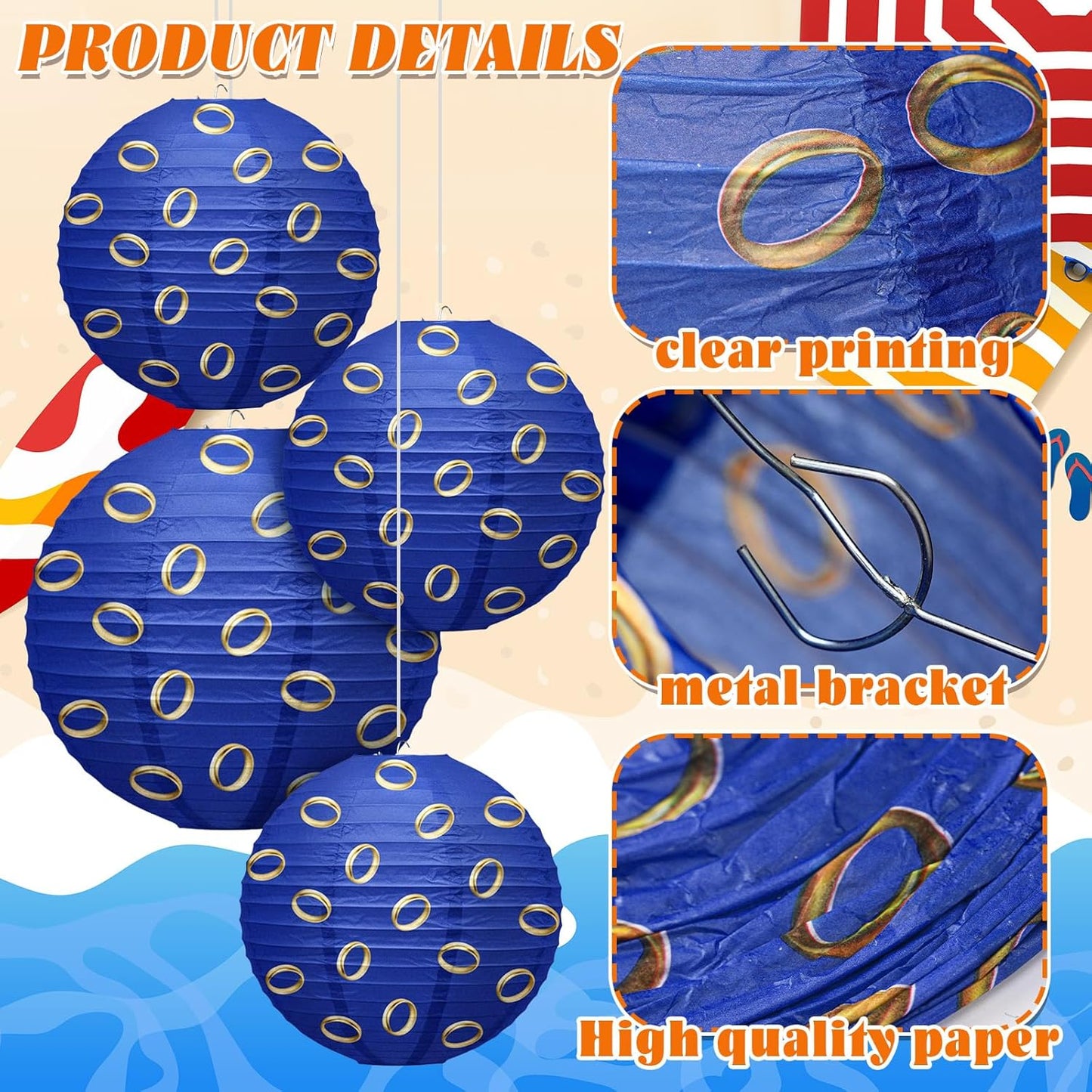 15 Linternas Colgantes Dibujos Animados Anillo Oro Azul Decoración